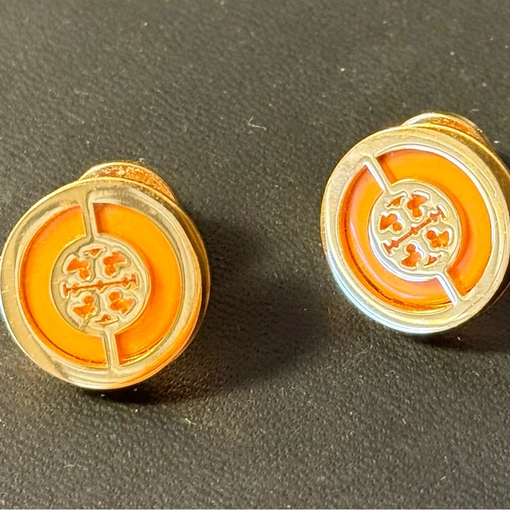 Tory Burch Circular Orange and Gold Earrings
